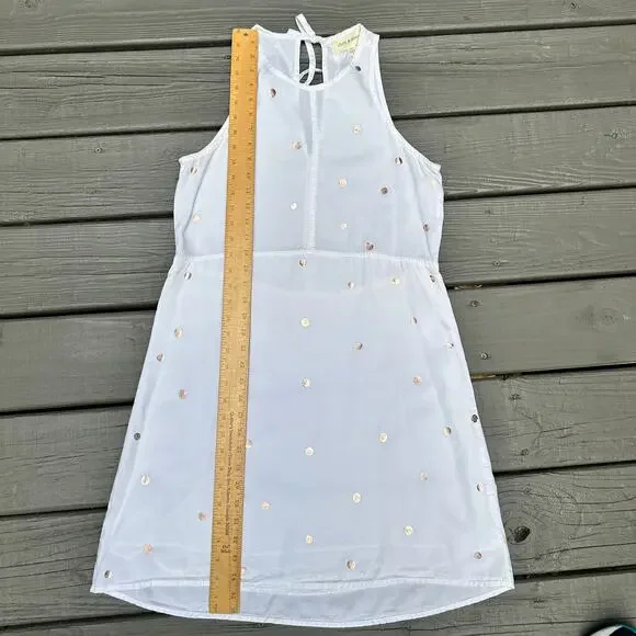 Anthropologie Cloth & Stone Polka Dot Seamed Dress White Rose Gold Size XS - Picture 4 of 11